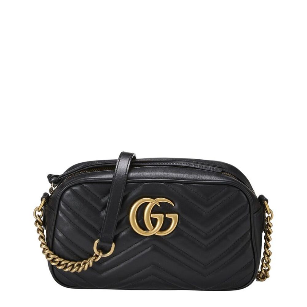 Gucci Black Leather Gg Marmont Crossbody Bag Small (Authentic Pre-Loved)